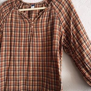 Old Navy Brown and Cream Plaid Blouse